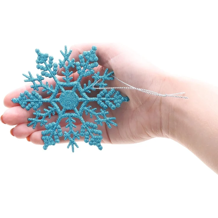 12 Stück – Glitzernde Schneeflockenornamente, Weihnachtsdeko für Party & Baum (Blau, 10 cm) – Bild 3