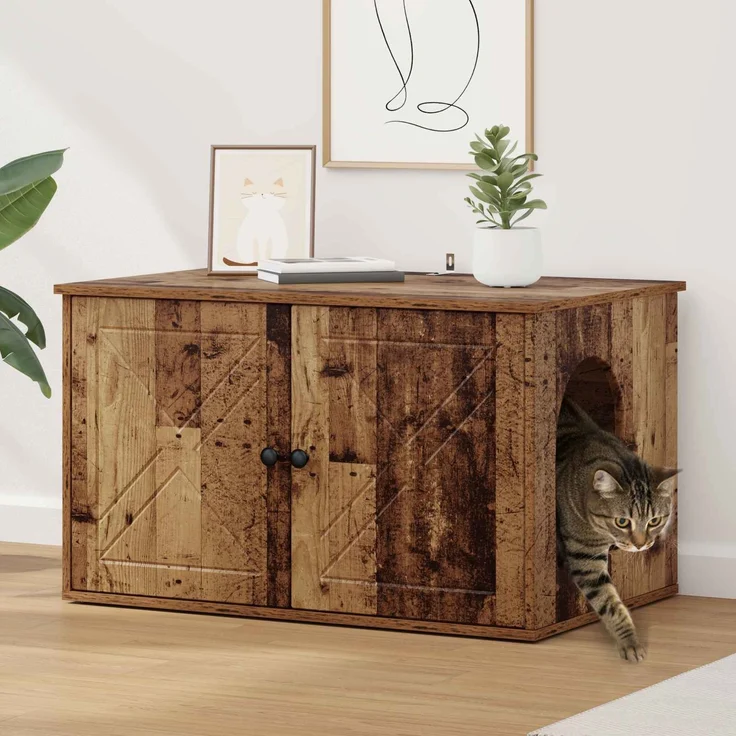 vidaXL Katzenhaus Altholz 85 x 55 x 50 cm Holzwerkstoff 8000732 – Bild 1