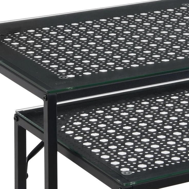 FineBuy Konsolentisch Set 2er Metall mit Glasplatte, Moderne Dekotische für Flur Wohnzimmer, Schmale Ablagetische im Industrial Design, platzsparend und ineinander schiebbar – Bild 5