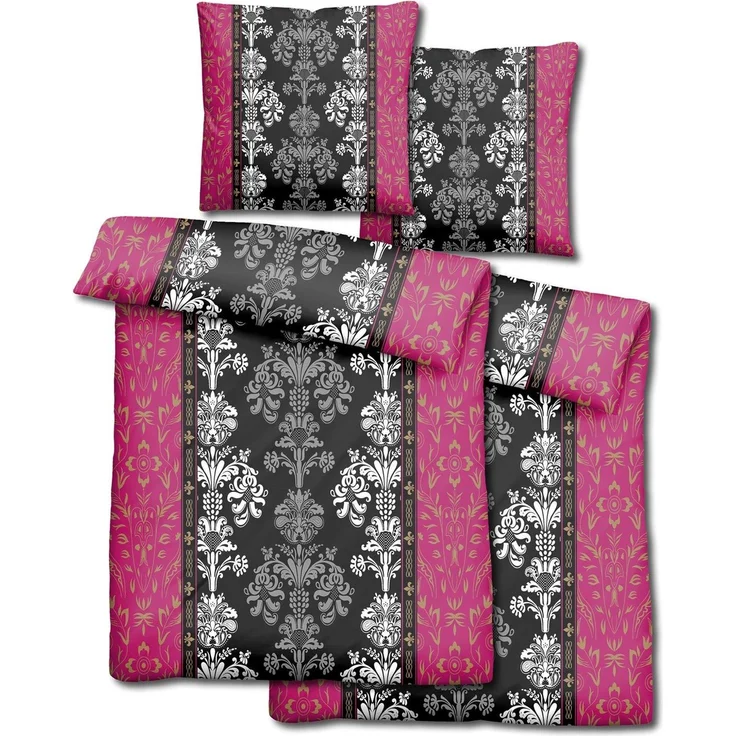 Doppelpack CloudComfort Basic Mikrofaser Bettwäsche schwarz/pink 135x200 + 80x80 cm