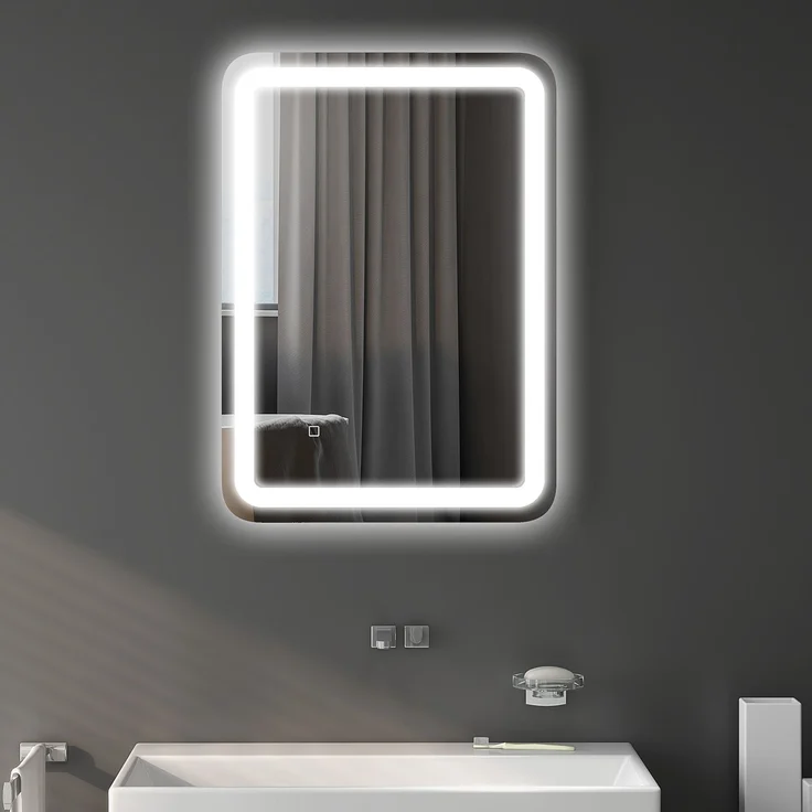 MELAYR, Badezimmerspiegel, beleuchtet, Touch-Steuerung, beschlagfrei, dimmbar, 3 Lichtfarben, 70x90 Silber – Bild 4