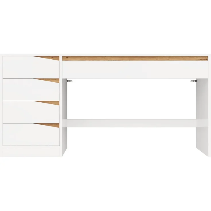 ZUBALIYA Schreibtisch 140x50 cm mit 5 Schubladen, Weiß/Eiche-Optik, Moderner Computertisch mit extra großer Arbeitsfläche, Schminktisch mit Stauraum, Bürotisch für Homeoffice, Schlafzimmer und Arbeitszimmer – Bild 9