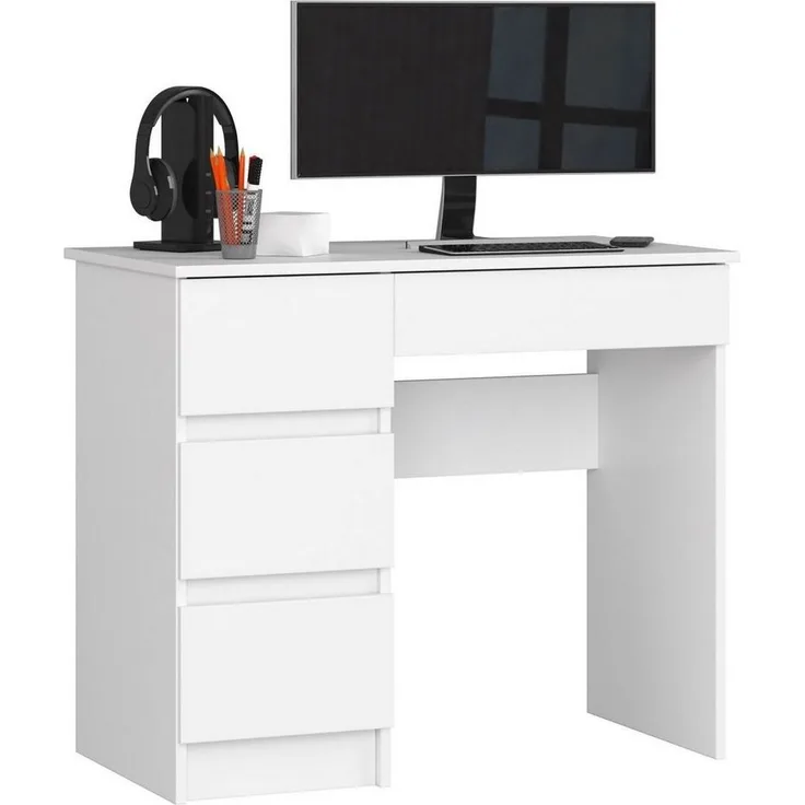 Raumhirsch Furniture Schreibtisch Kinder Computertisch - Eleganter Schreibtisch mit Stauraum, mit 4 Schubkästen - Kasten linke Variante