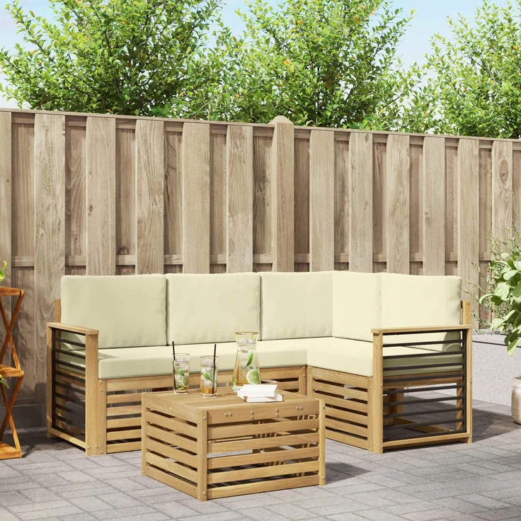 vidaXL Outdoor-Sofagarnitur 5 stk. 4-Sitzer Weiß und Creme Polyester 3391805 – Bild 1