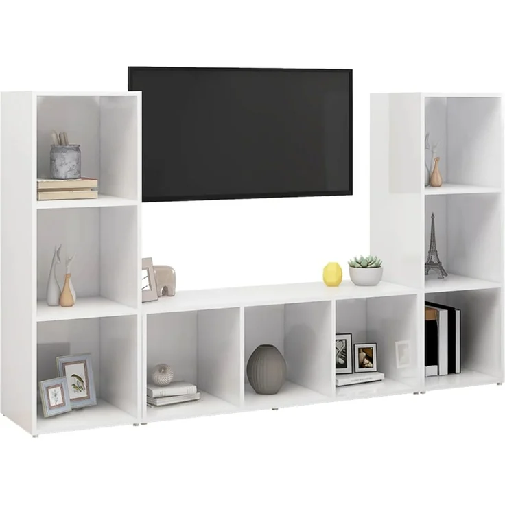 3 pcs TV-Schrank, Fernsehschrank Weiß 107x35x37 cm Holzwerkstoff – Bild 3