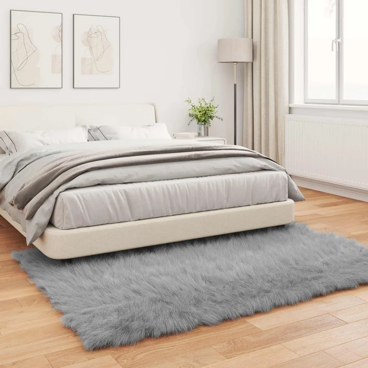 vidaXL Kunstschaffell Teppich Tafalla Grau 140 x 200 cm Polyester 42021527 – Bild 3