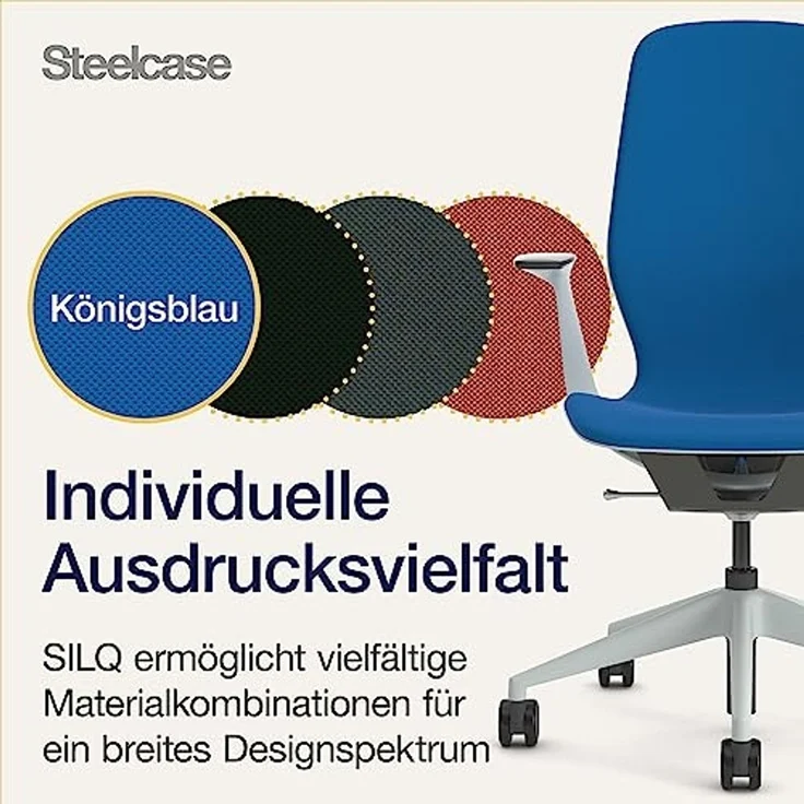 Steelcase Silq Ergonomischer, höhenverstellbarer Stuhl mit Möwengrau/Karbon Metallic Rückenlehne und Königsblau Bezug – Bild 6