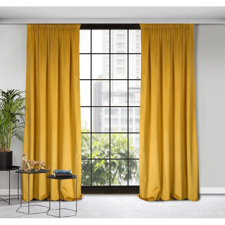 Samtvorhang Velours Vorhänge zum Wohnzimmer Prachtvoll Elegant gelb 140x270 cm Kräuselband – Bild 6