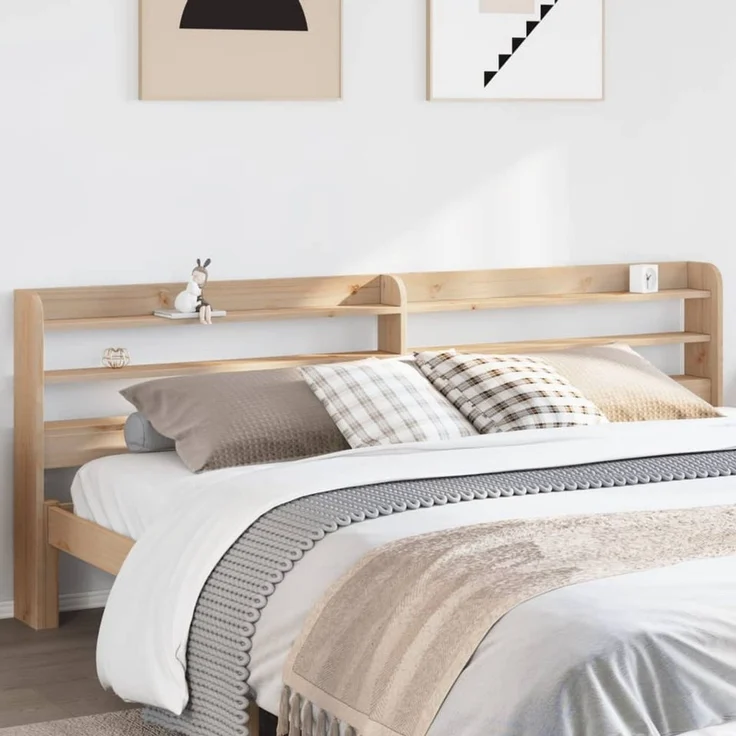 vidaXL Bett Kopfteil mit Ablagen 200 cm Massivholz Kiefer (1-tlg) – Bild 2