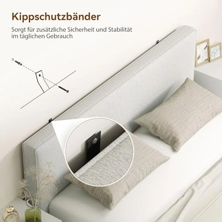 HOMCOM Kopfteil gepolstert Wandkissen mit Leinenoptik schwebend 160 x 60 cm Bettkopfteil Wandpolster für Betten Rücken Sitzbank Kopfteilkissen Kopfkissen für Schlafzimmer Cremeweiß – Bild 5