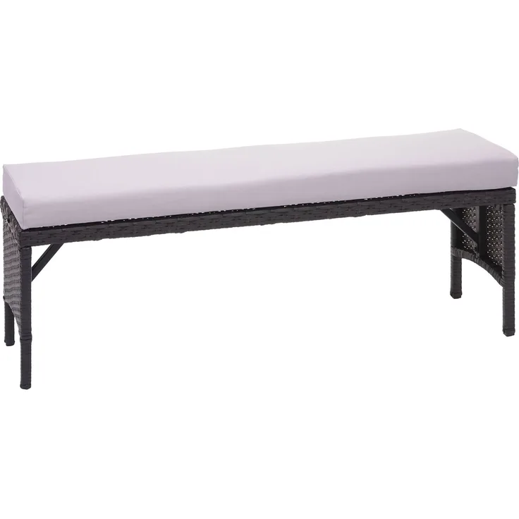 Poly-Rattan Sitzbank HWC-G16, Gartenbank Rattanbank, Gastronomie 112cm ~ schwarz, Kissen hellgrau