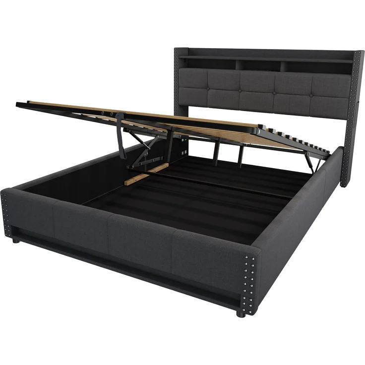 Polsterbett 140x200 cm mit LED-Beleuchtung, USB-Anschlüssen und hydraulischem Stauraum – ohne Matratze – Bild 7