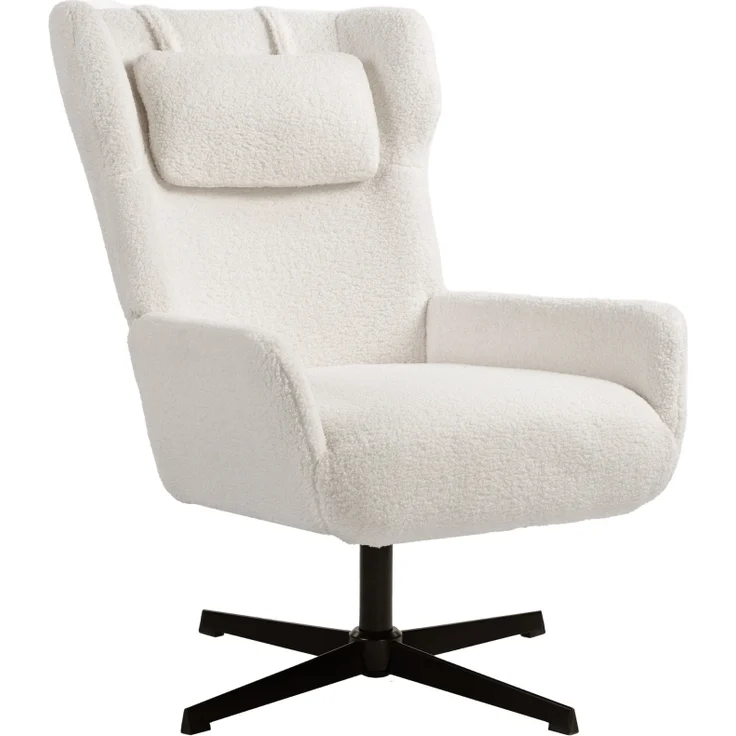 Loungesessel drehbar mit Sherpa Bezug und Kopfstütze, Lesesessel Ohrensessel mit Schienenarmen und Metallbeinen, 102 x 74 x 86.5 cm, Cremeweiß – Bild 2