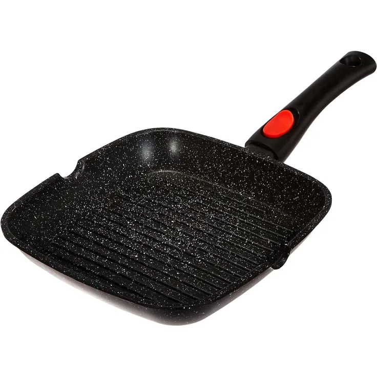 Kamberg 0008028 – Grillpfanne 24 cm – Abnehmbarer Griff – Aluminiumguss – Beschichtung in Steinoptik – Für alle Herdarten, auch Induktion – PFOA‑frei, Aluminium, grau, 24 cm