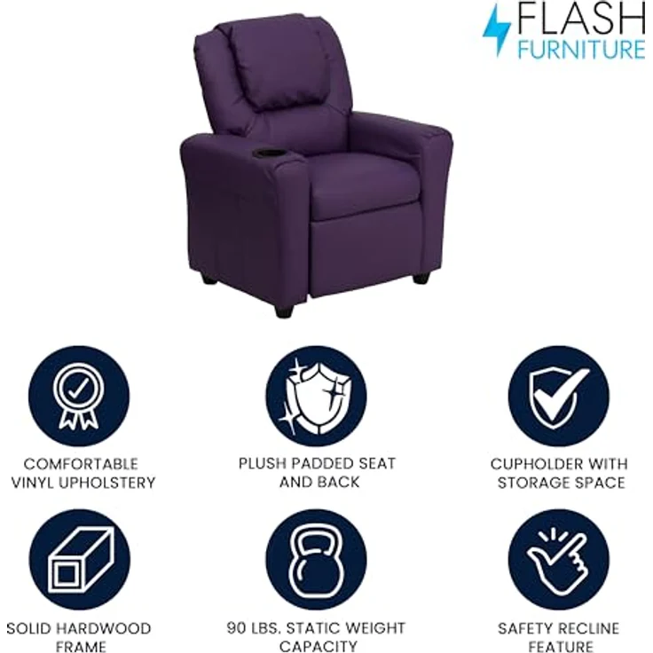 Flash Furniture Cup Holder and Headrest Moderne Kinderliege, violett – Bild 5