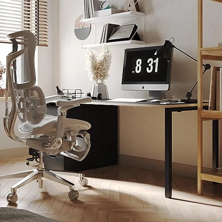 Diablo Brave V-Kinetic Bürostuhl Ergonomisch Schreibtischstuhl Chefsessel mit Fußstütze 5D Armlehnen Netzstoff Lendenwirbelstütze Verstellbarer Sitz Belastbar bis 120 kg (Grau) – Bild 3