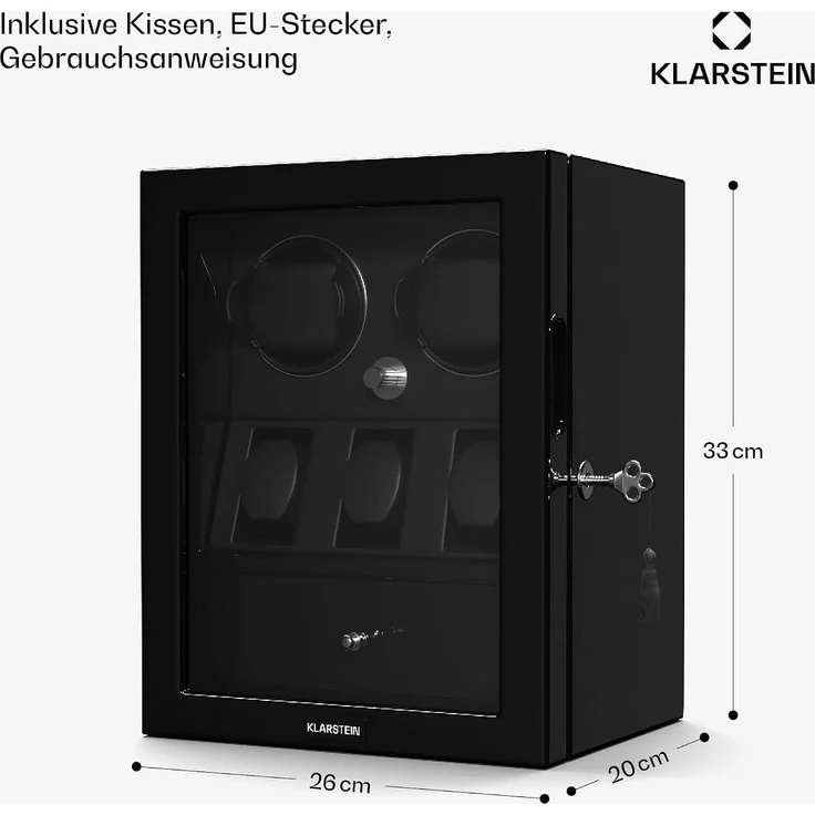 ChronoVault Uhrenbeweger | 2+3 Uhren | vegan | Hochglanz | 4 Modi | Mabuchi Motor | LED | Schublade Schwarz – Bild 7