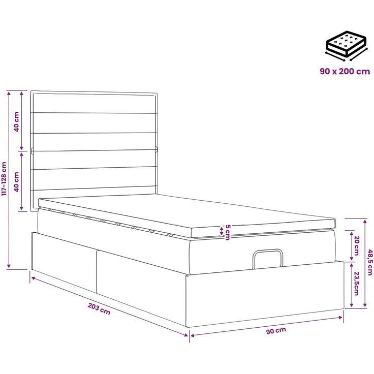 vidaXL Ottoman Bett mit Matratze Dunkelbraun 90 x 200 cm Stoff 3457379 – Bild 12