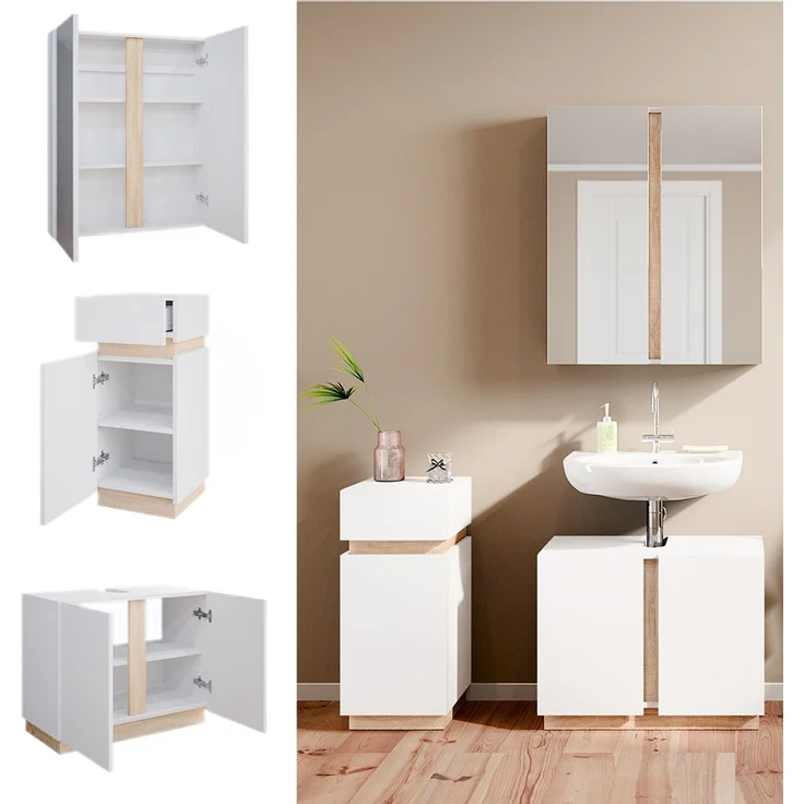 Badmöbel-Set Gloria Weiß 3-teilig Vicco – Bild 2