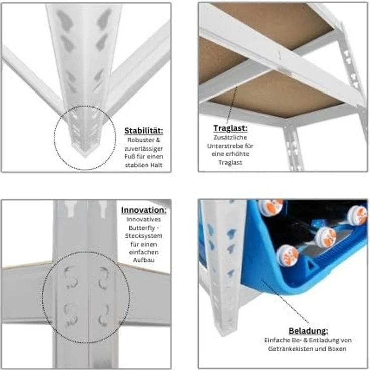 PROREGAL® Flaschenregal Getränkekistenregal BODENSEE für 6 Kästen + 3 Ablagen Kastenregal, HxBxT 180x100x30cm Extrem stabil Made in EU erhältlich in zwei Farben – Bild 5