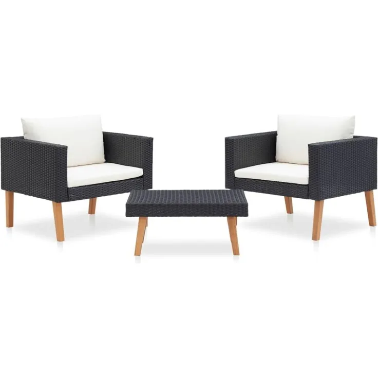 vidaXL 3-tlg. Garten-Lounge-Set mit Auflagen Poly Rattan Schwarz 310218