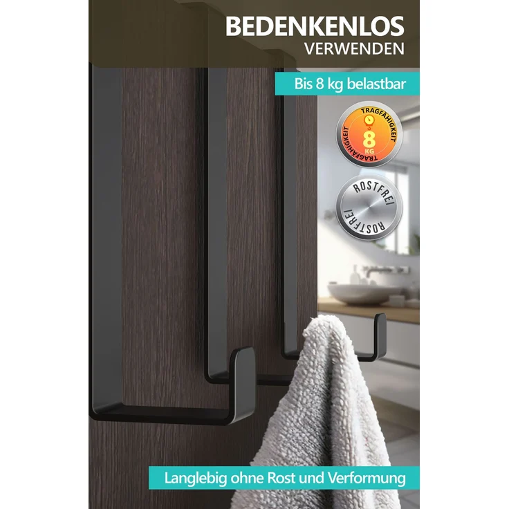 Aurelia Home Türhaken zum Einhängen, 6er-Set, Schwarz – für Türen und Schranktüren, bis 8 kg – Bild 5
