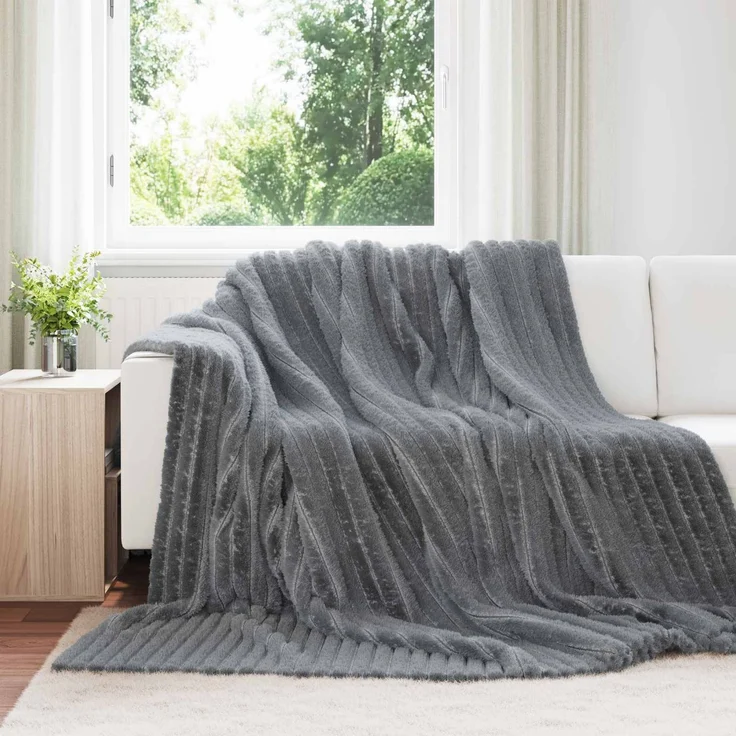 vidaXL Überwurfdecke Dunkelgrau 240 x 220 cm Fleece 42016831 – Bild 1