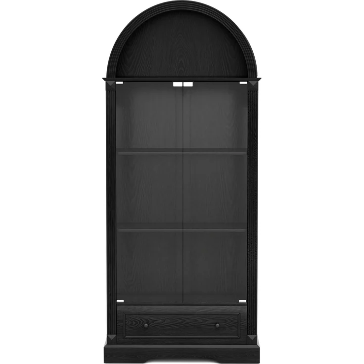 180cm hohe Vitrine in Bogenform, Küchenschrank mit Glastüren, ausgestattet mit LED-Lichtleisten und Schubladen; Vitrine im modernen Landhausstil, geeignet für Wohnzimmer, Küche und Esszimmer, Schwarz--Schwarz--80x35x180cm--YOUDENOVA – Bild 10