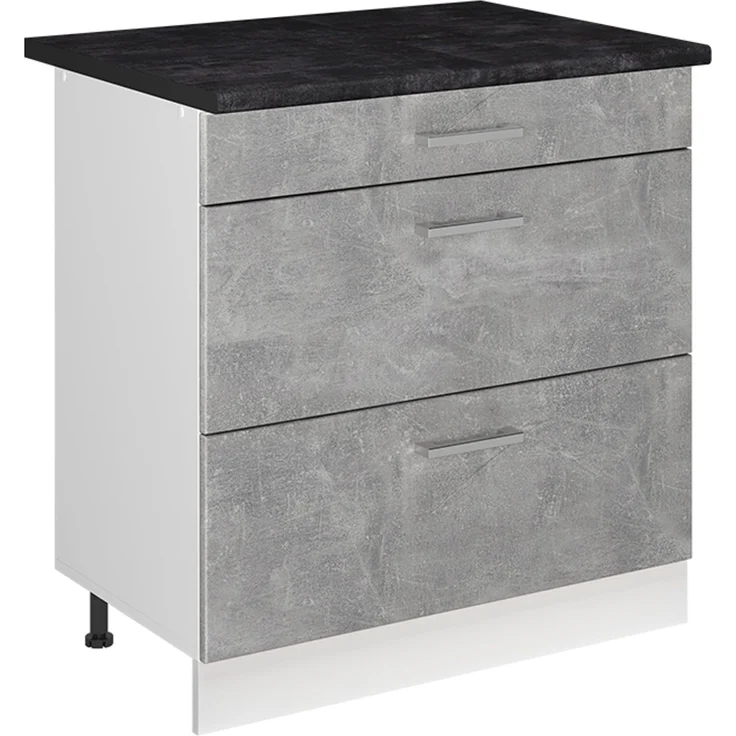 Küchenunterschrank R-Line Beton/Weiß 80 cm mit 3 Schubladen Arbeitsplatte Anthrazit Vicco – Bild 1