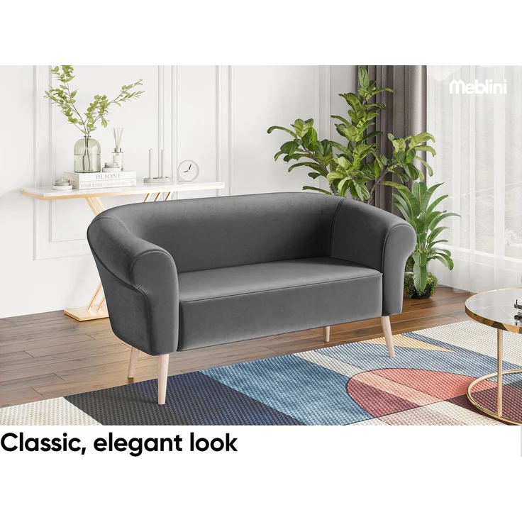 MEBLINI Mini Sofa 2-Sitzer für Wohnzimmer - Mini Lounge für zwei Personen - Küchensofa - Sofa Klein - EMILIA - 2 - Dunkelgrau Samt – Bild 2