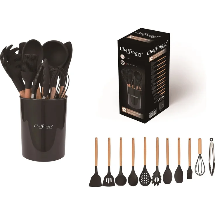 Küchenhelfer Küchenutensilien Set mit Ständer 12-tlg. schwarz Cheffinger UT-13 – Bild 4