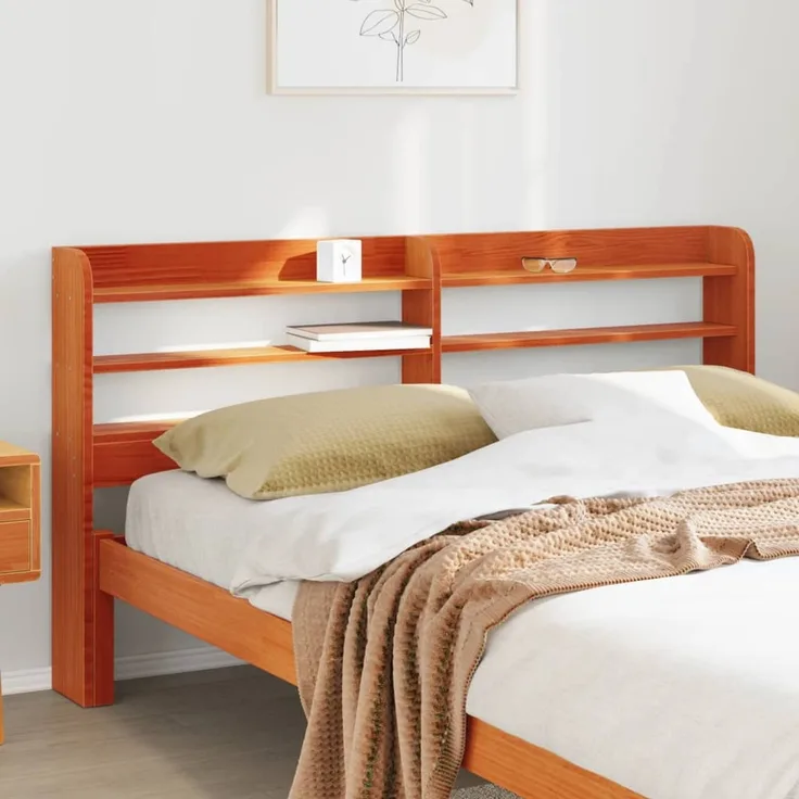 vidaXL Kopfteil mit Ablagen Wachsbraun 150 cm Massivholz Kiefer Braun (Art-Nr 850949)