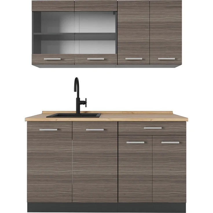 Singleküche R-Line Edelgrau/Anthrazit 140 cm ohne Arbeitsplatte Vicco – Bild 1