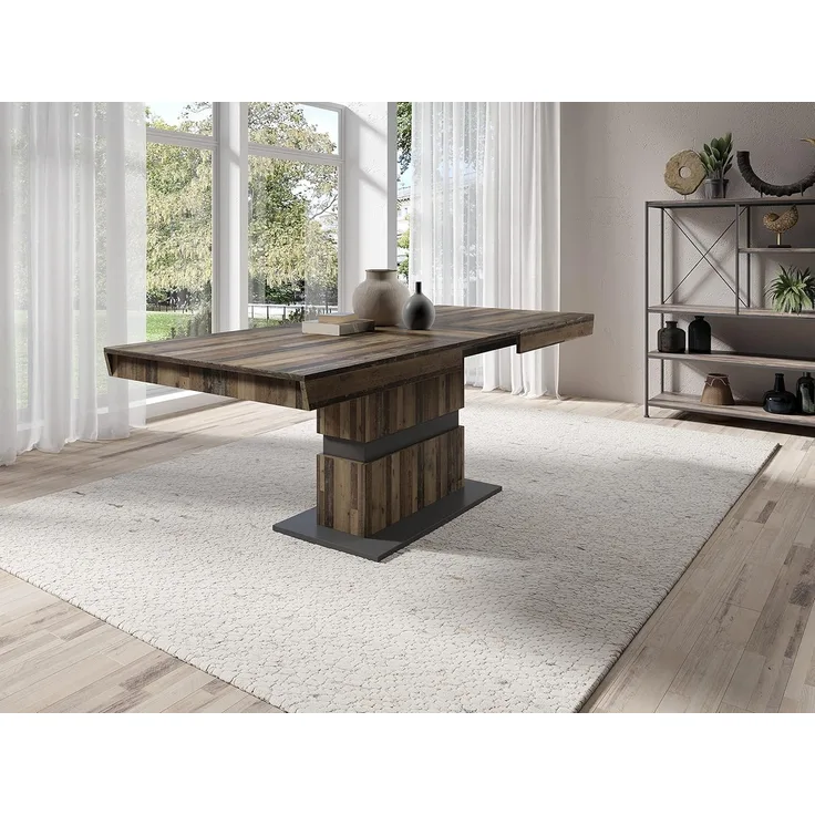byLIVING Esszimmertisch MATTHEW /Küchen-Tisch 140 cm mit Auszugsfunktion auf 195 cm /Auszugstisch Old Wood-Optik grau /Esstisch ausziehbar mit Einlegeplatte /140-195 x 90 x 75 cm (LxBxH)