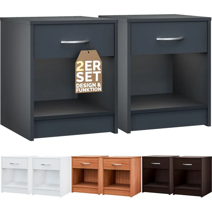 Casaria Nachttisch Hamburg (2-St), Schublade 50x40x35cm Boxspringbett Komforthöhe Schlafzimmer Holz