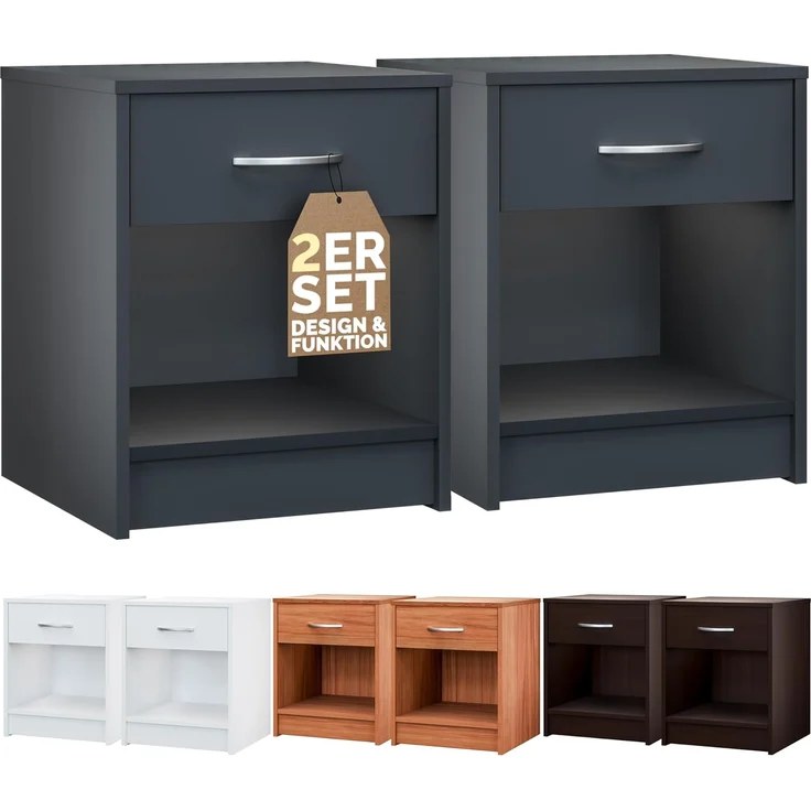 Casaria Nachttisch Hamburg (2-St), Schublade 50x40x35cm Boxspringbett Komforthöhe Schlafzimmer Holz – Bild 1