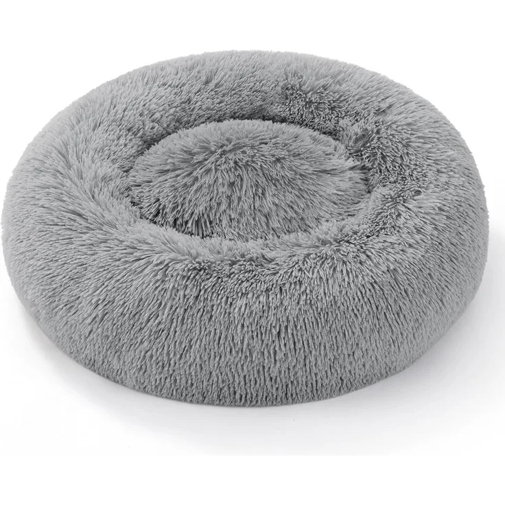 BEDSURE Katzenbett waschbar Flauschiges Katzenbett - Ø 60 cm Katzenschlafplatz für Katzen und kleine Hunde, plüsch Katzenkissen rund Kuschelbett, hellgrau
