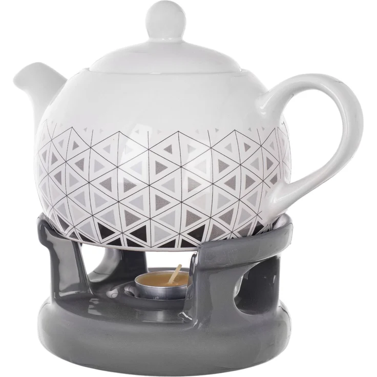KADAX Teekanne 1L mit Stövchen Set, Kaffeekanne aus Porzellan mit Deckel, Griff und Teestövchen, Kanne mit Teelicht Wärmer für Tee, Teeservice (Grau/Weiß) – Bild 7