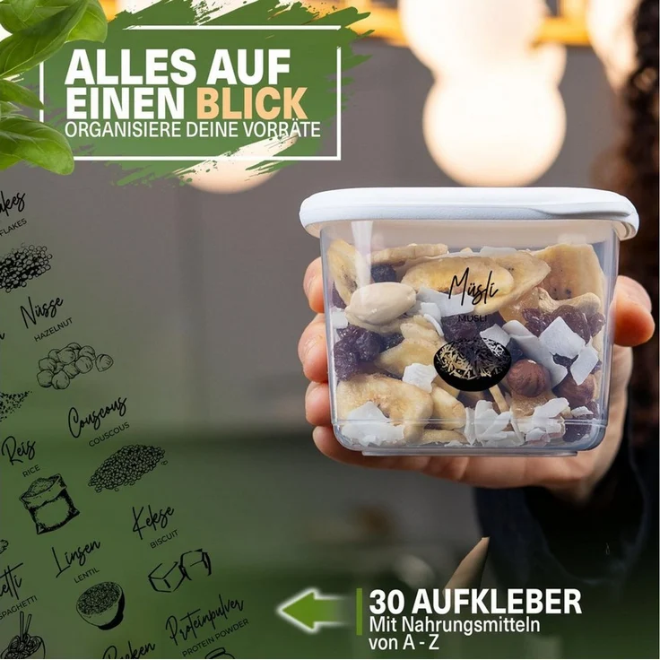 Viwares Vorratsdosen mit Deckel Luftdicht, 12er Vorratsbehälter Set BPA-Frei, Vorratsdose zur Müsli Mehl Aufbewahrung Küche, Praktische Organizer Küche, Frischhaltedosen für Lebensmittelaufbewahrung – Bild 4