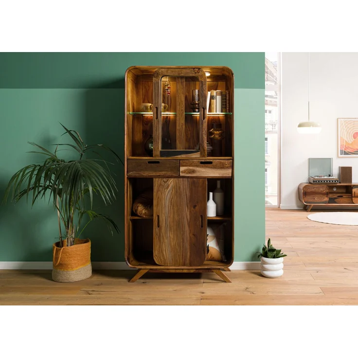 Vitrine Sheesham 90x40x180 dunkelbraun lackiert MAILAND #215 – Bild 3