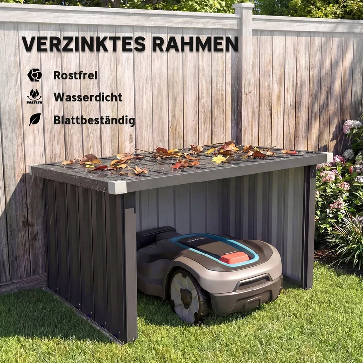 Outsunny Mähroboter Garage, Verzinkter Stahl, Dunkelgrau, 108L x 86B x 62,5H cm – Bild 4