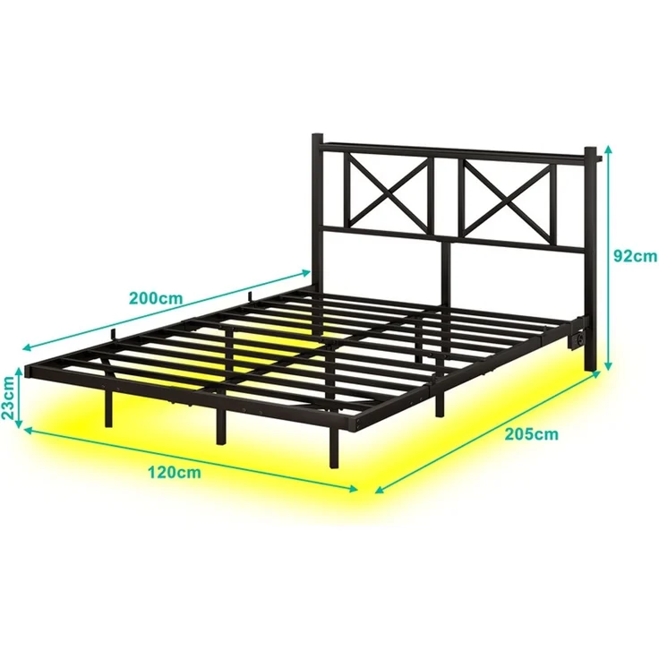 Homerecommend Schwebebett 120x200 cm, Bettrahmen mit LED-Beleuchtung, Steckdose und 2 USB-Anschlüssen, Vintage Schwarz – Bild 3