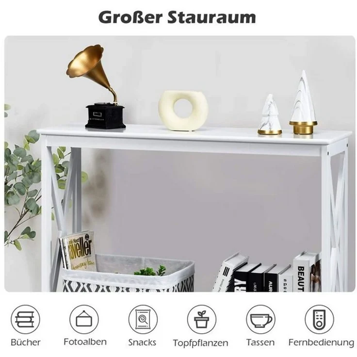 COSTWAY Konsolentisch Beistelltisch Industrie Design mit Ablage Flurtisch 100 x 30 x 80 cm Weiß, 3 Ebenen – Bild 4