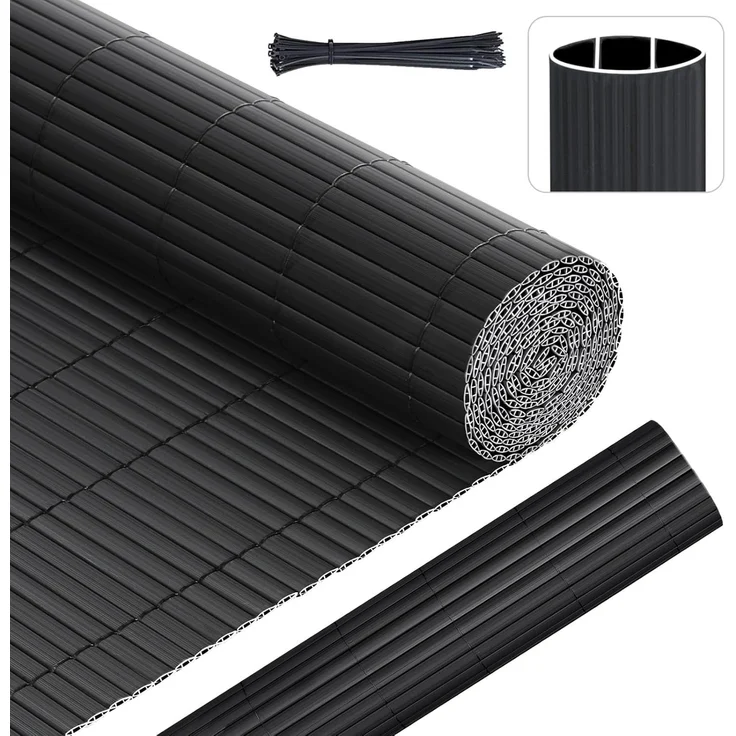 PVC Sichtschutzmatte Balkon Sichtschutz Doppelte Verstärkung Sichtschutzzaun Ohne Bohren Anthrazit, 140x500 cm – Bild 1