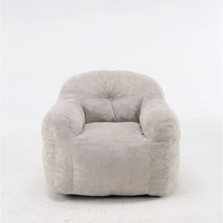 Sitzsack-Sessel aus Kunstfell mit Armlehnen, 95×95×79 cm, Lichtgrau, ohne Montage – Bild 3