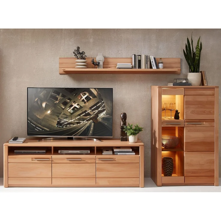 Wohnwand >Nature One< (3-teilig) Kernbuche teilmassiv - 320x170x45cm (BxHxT) – Bild 1
