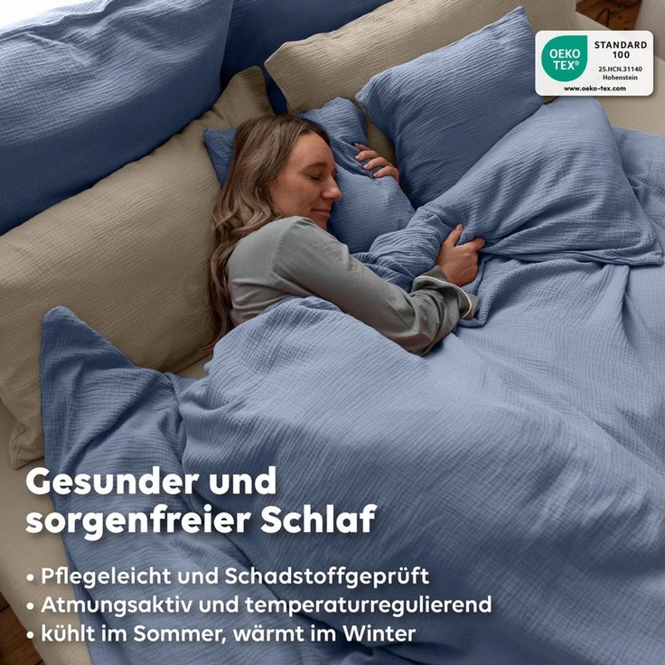 lilimaus Bettwäsche Musselin Bettbezug-Set 135x200 155x220 200x200 - Baumwolle, 2 teilig, Set mit seitlichem Reißverschluss - kühl im Sommer, warm im Winter – Bild 3