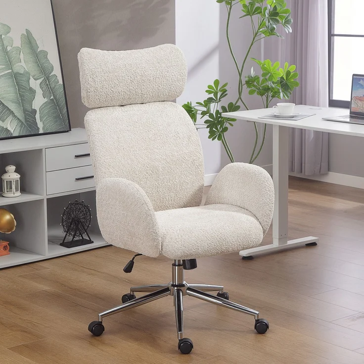MELAYR, Bürostuhl mit verstellbarer Kopfstütze, ergonomischer Schreibtischstuhl, 75 x 65 x 123 cm, Hellgrau – Bild 3