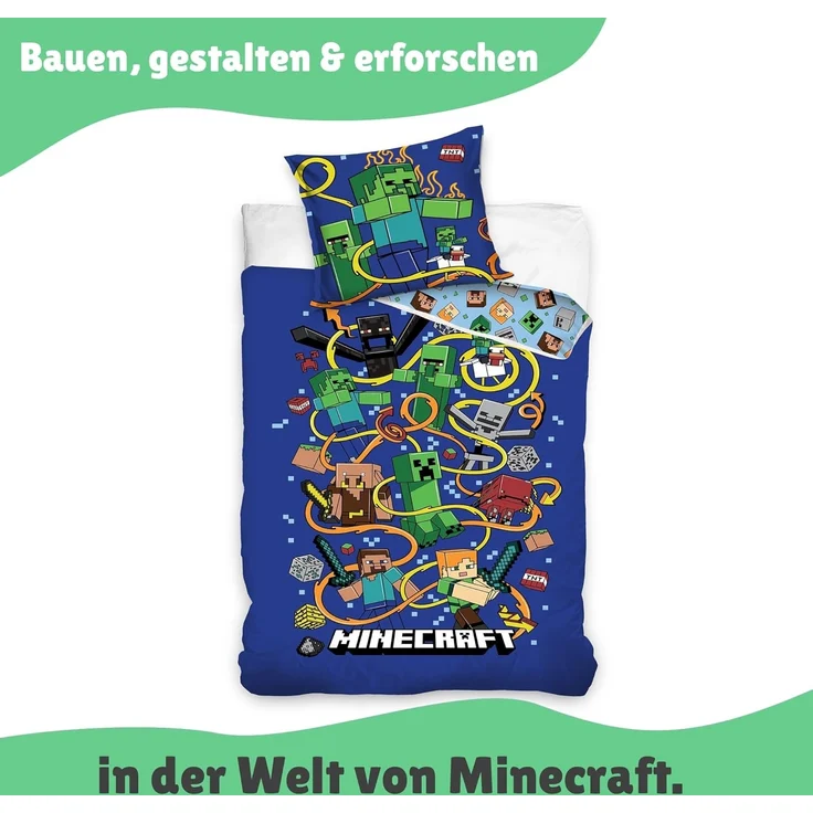 Minecraft Bettwäsche für Jungen 135x200 80x80 cm Motiv Creeper Creeps aus 100% Baumwolle – Bild 6