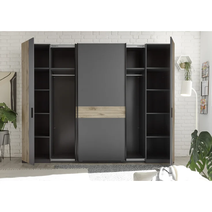 Schlafzimmer-Set >Daria< (3-teilig) Kleiderschrank, Passepartout , Bett, Viking Oak / Graphit – Bild 3